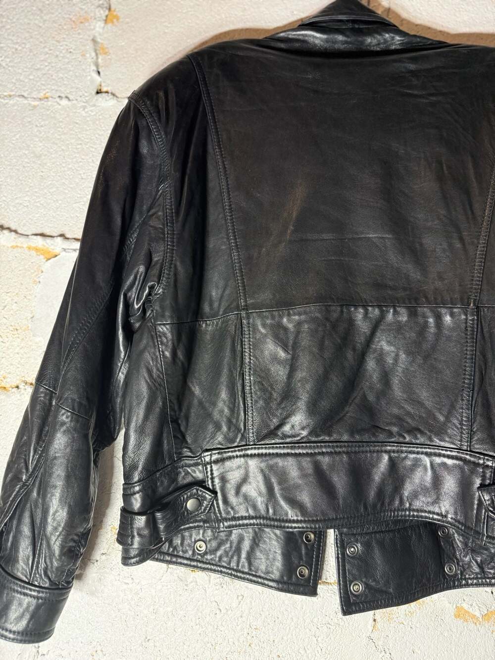 Andrew Marc Vintage Black Leather Jacket with Snap Waist and Epaulettes - Picture 9 of 15